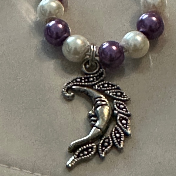 3/$15 Wine glass tag – stainless steel hoop, purple/white beads, crescent moon - Picture 11 of 11